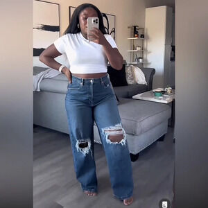 ✨NWT Target Wild Fable Medium Wash Super High Rise Distressed Baggy Jeans 0/25